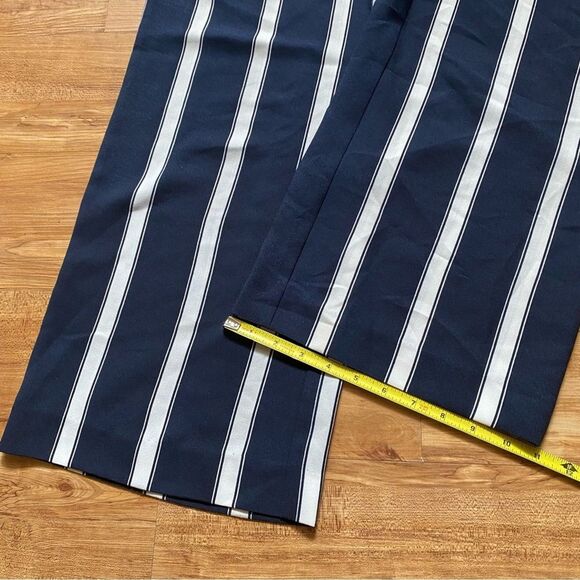 ADRIANNA PAPELL 6 Navy Blue Vertical Stripes Railroad Wide Leg Baggy Trousers - Picture 14 of 15